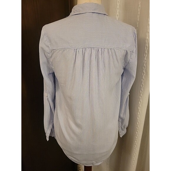 Beach Lunch Lounge Button Up White Blue Pin Striping XS - Picture 4 of 9